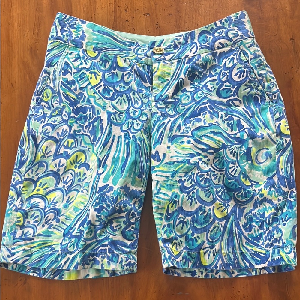 Lilly Pulitzer Vibrant Blue and Green Patterned Shorts